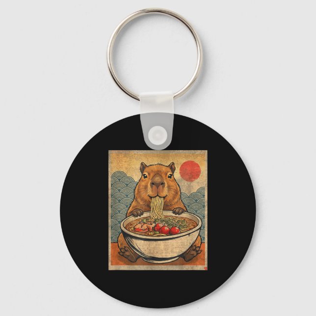 Capybara Ramen Japanese Funny Graphic Kawaii Anime Nyckelring (Framsida)
