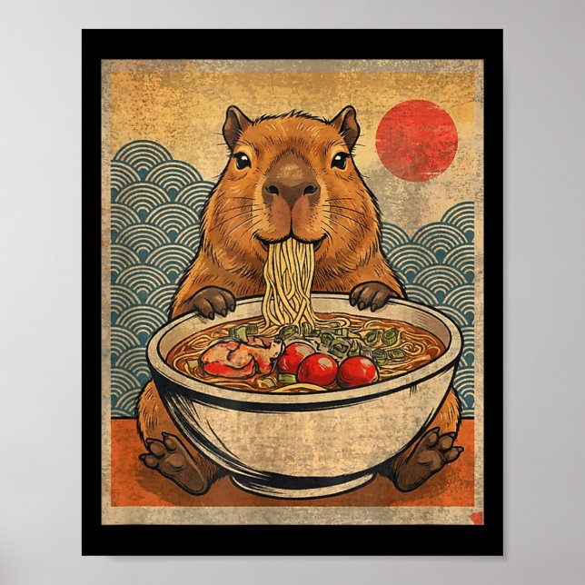 Capybara Ramen Japanese Funny Graphic Kawaii Anime Poster (Framsidan)