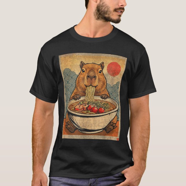 Capybara Ramen Japanese Funny Graphic Kawaii Anime T Shirt (Framsida)