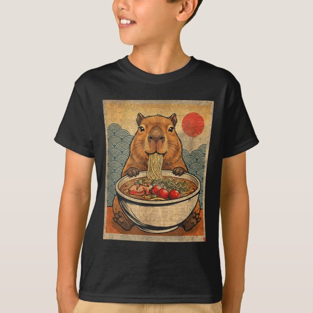 Capybara Ramen Japanese Funny Graphic Kawaii Anime T Shirt (Framsida)