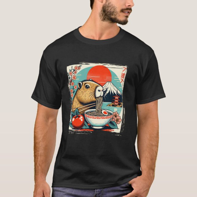 Capybara Ramen Retro Funny Japansk Distress T Shirt (Framsida)