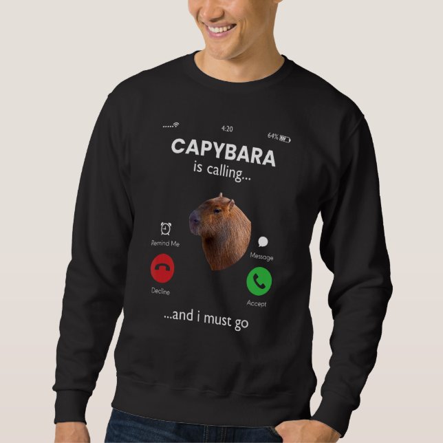 Capybara ringer och jag måste gå med Capybara Lång Ärmad Tröja (Framsida)