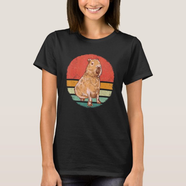Capybara Rodent Animal Retro Sunset T Shirt (Framsida)