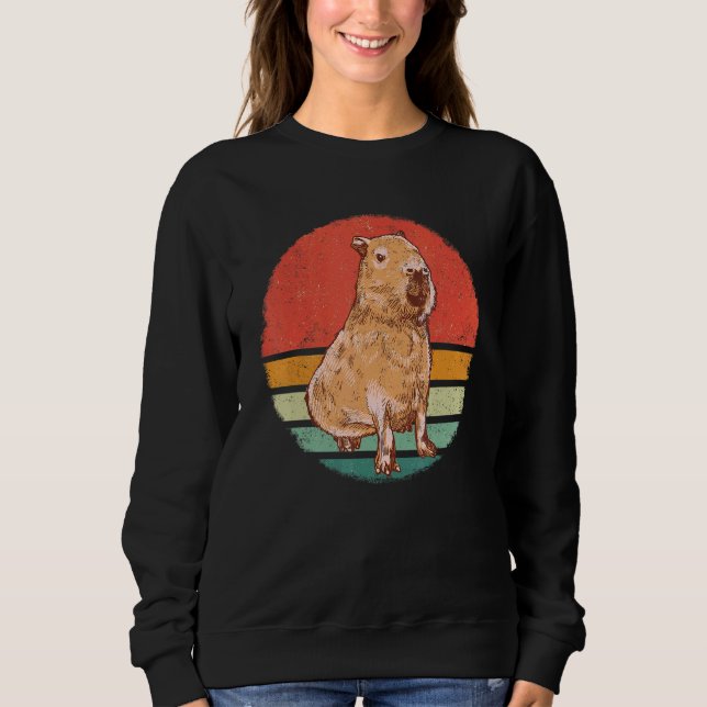 Capybara Rodent Animal Retro Sunset T Shirt (Framsida)