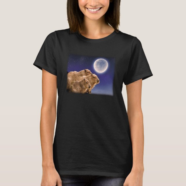 Capybara Rodents Three Capybaras Måne Animal T Shirt (Framsida)