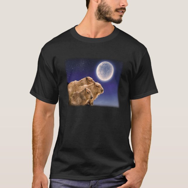 Capybara Rodents Three Capybaras Moon Animal T Shirt (Framsida)