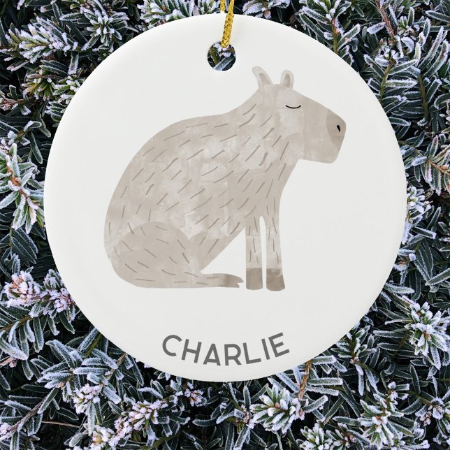Capybara Roligt Personlig Julgransprydnad Keramik (Fun capybara personalized custom name Christmas ornament)
