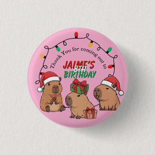 Capybara Rosa Jul Holiday Födelsedag Knapp