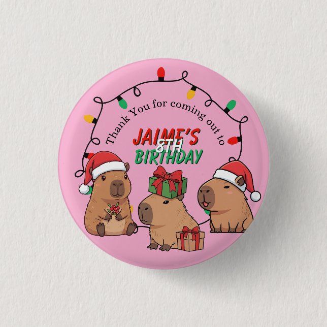 Capybara Rosa Jul Holiday Födelsedag Knapp (Framsida)