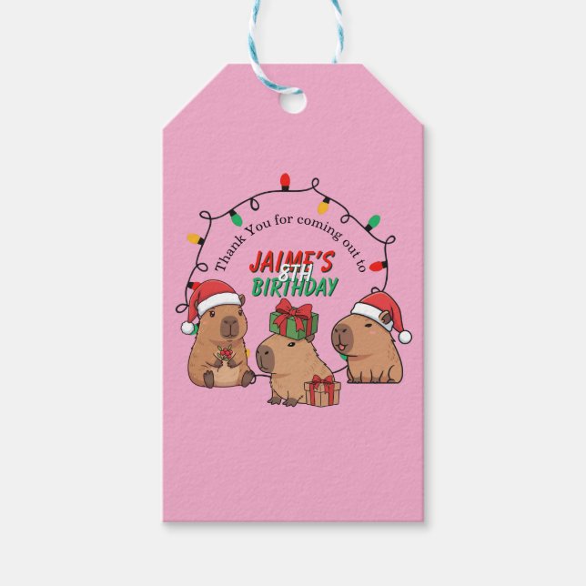 Capybara Rosa jul Holiday födelsedag Presentetikett (Framsidan)