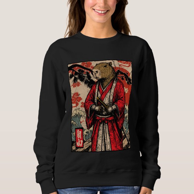 Capybara Samurai Japanese Warrior Ukiyo-e Art Anim T Shirt (Framsida)