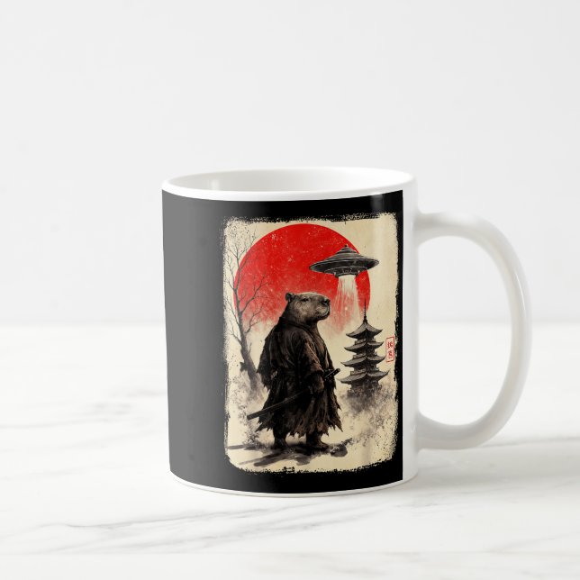 Capybara Samurai Retro Ufo Japanese Warrior Tenshu Kaffemugg (Höger)