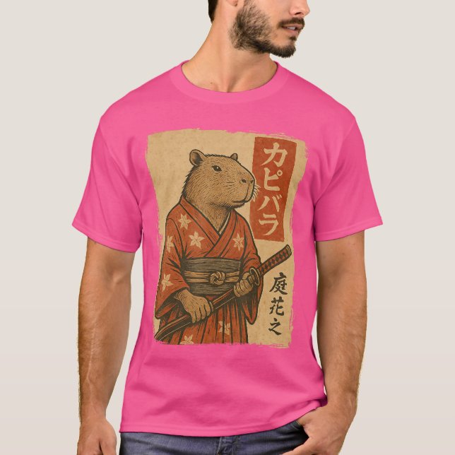 Capybara Samuraj retro T Shirt (Framsida)