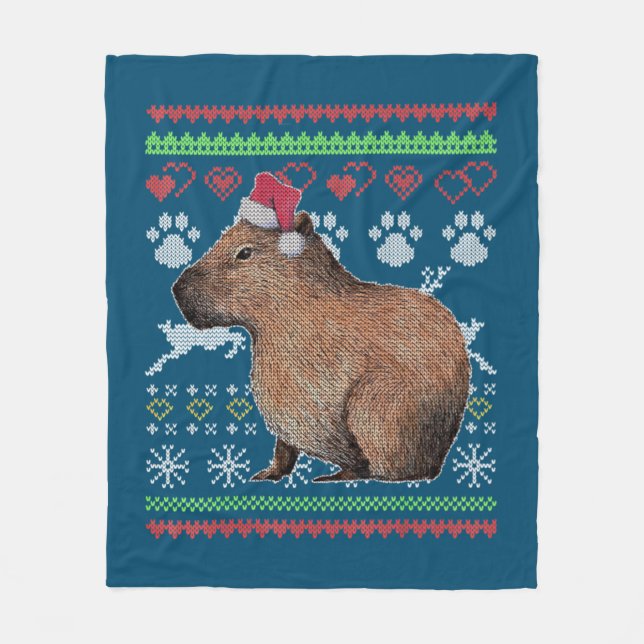 Capybara Santa-Claus Ugly jul Sweater Holida Fleecefilt (Framsidan)