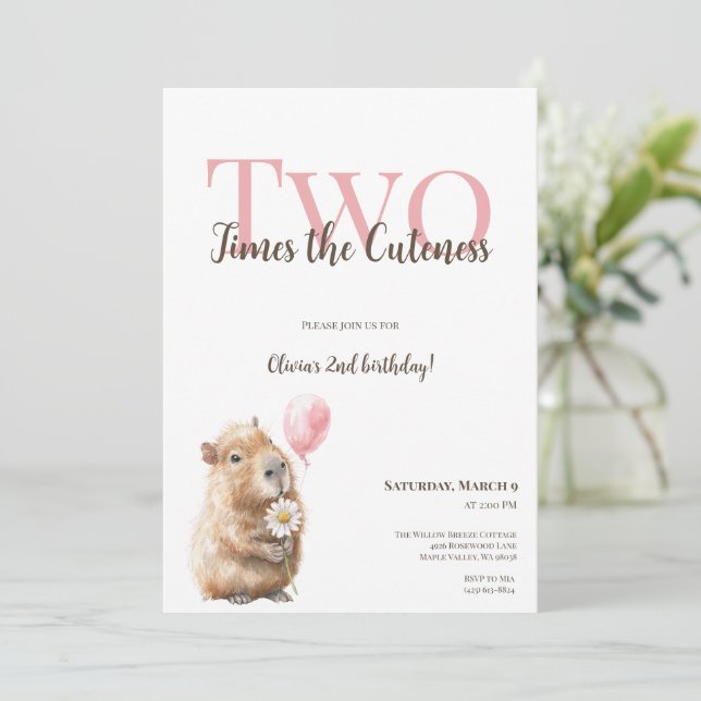 Capybara Second Birthday Invitation • Woodland Gir (Stående Fram)