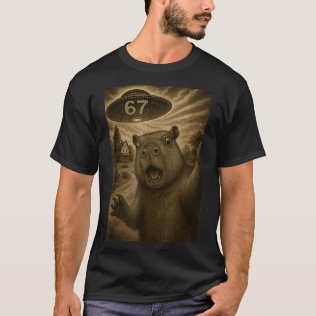 Capybara Selfie 67 Meme Six Seven Funny Ufo  T Shirt (Framsida)