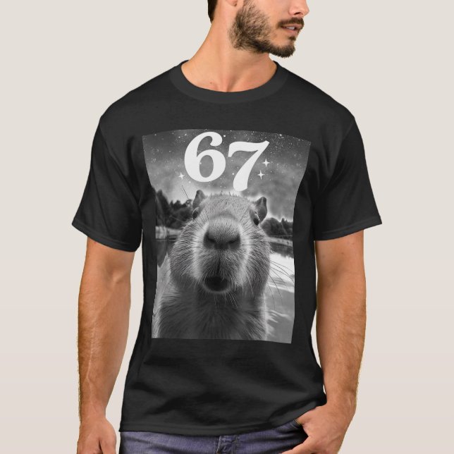 Capybara Selfie With 67 Meme Capy Graphic For Men  T Shirt (Framsida)