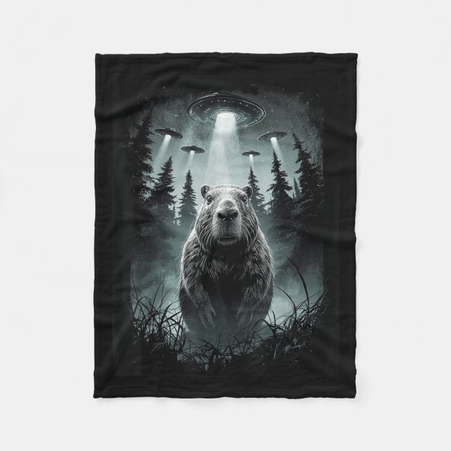 Capybara Selfie with Alien Ufo Funny Capybara Gift Fleecefilt (Framsidan)
