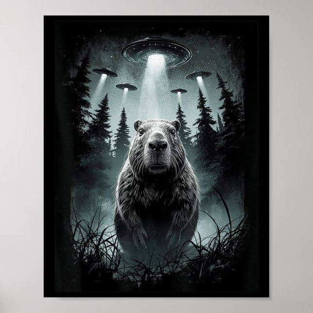 Capybara Selfie with Alien Ufo Funny Capybara Gift Poster (Framsidan)