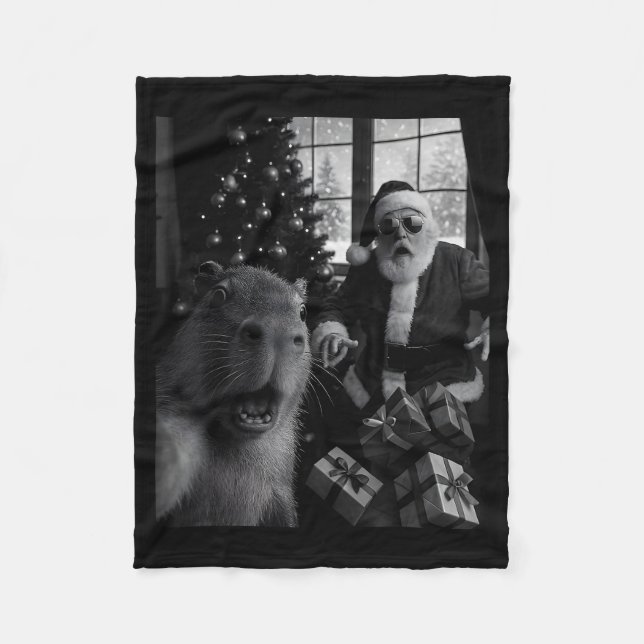 Capybara Selfie With Santa Funny Capybara For Men  Fleecefilt (Framsidan)