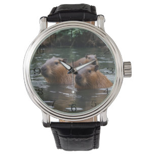 Capybara simmar i floden. armbandsur