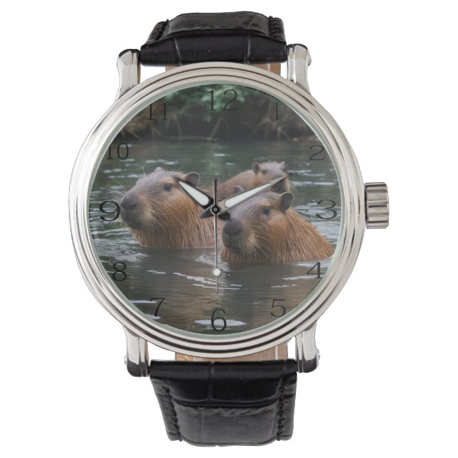Capybara simmar i floden. armbandsur (Framsida)