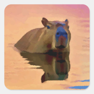 Capybara Simpity Tranquil Sjö Fyrkantigt Klistermärke