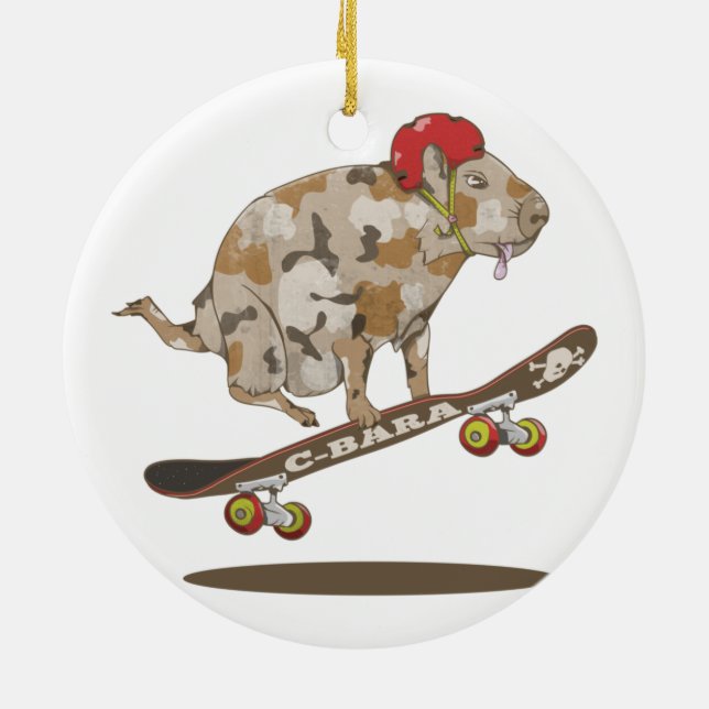 Capybara Skateboard ollie Julgransprydnad Keramik (Baksidan)