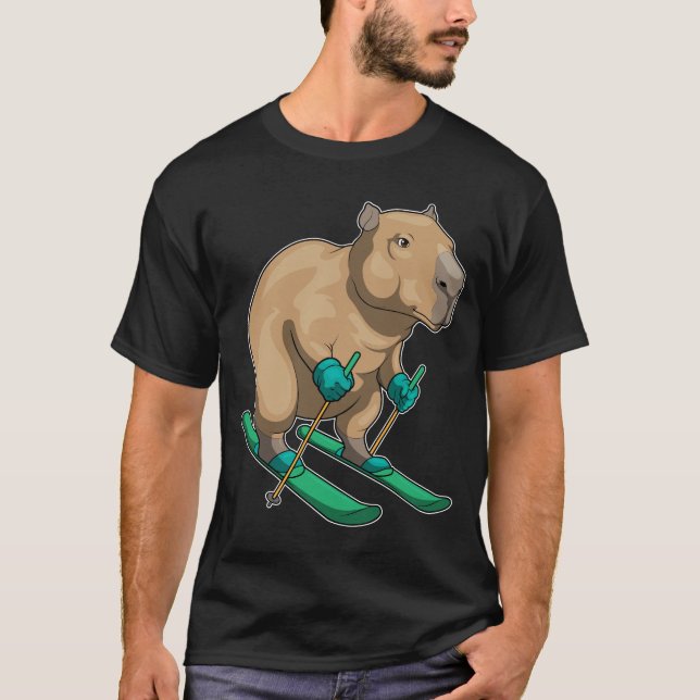 Capybara Skier Ski Winter sport T Shirt (Framsida)