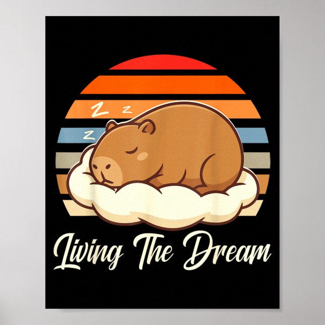 Capybara sleepybara drömmer retro vintage poster (Framsidan)