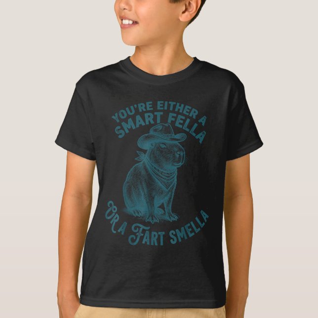 Capybara Smart Fella Fart Smella Funny Cowboy Humo T Shirt (Framsida)