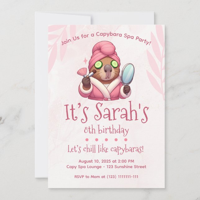 Capybara Spa-partiets inbjudan till capybara Birth (Framsida)