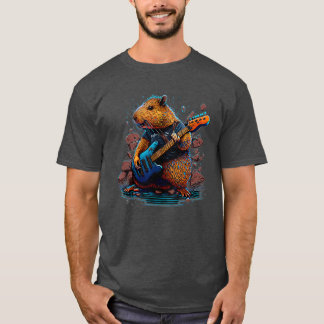 Capybara spelar Electric Guitar Sten 4 T Shirt
