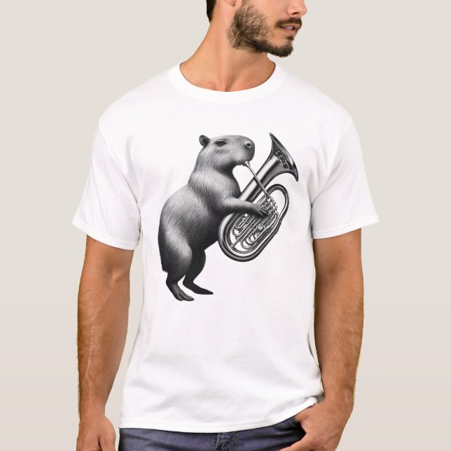 Capybara spelar upp Tuba Tubaist Tuba Player T Shirt (Framsida)