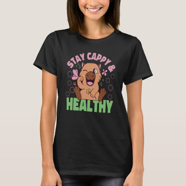 Capybara stannar i kapy och friska t shirt (Framsida)