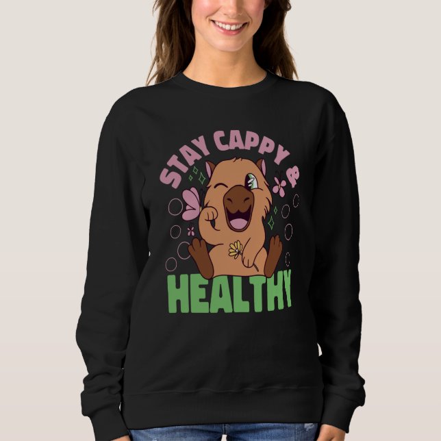 Capybara Stay Capy And Healthy T Shirt (Framsida)