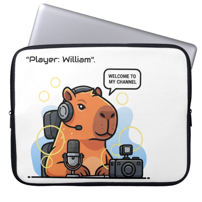 Capybara Streamer Laptop Sleeve – Custom Name or C (Framsidan)