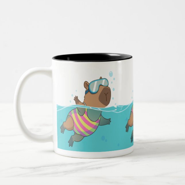 Capybara Swimmer Mugg | Cute Swimming-Thed-kaffe (Vänster)