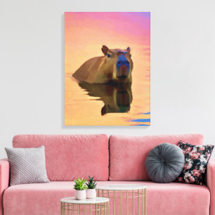 Capybara Swimming i Sjö Canvastryck