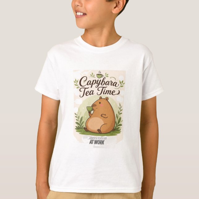 Capybara Tekatid | Söt Capybara som dricker te Kul T Shirt (Framsida)