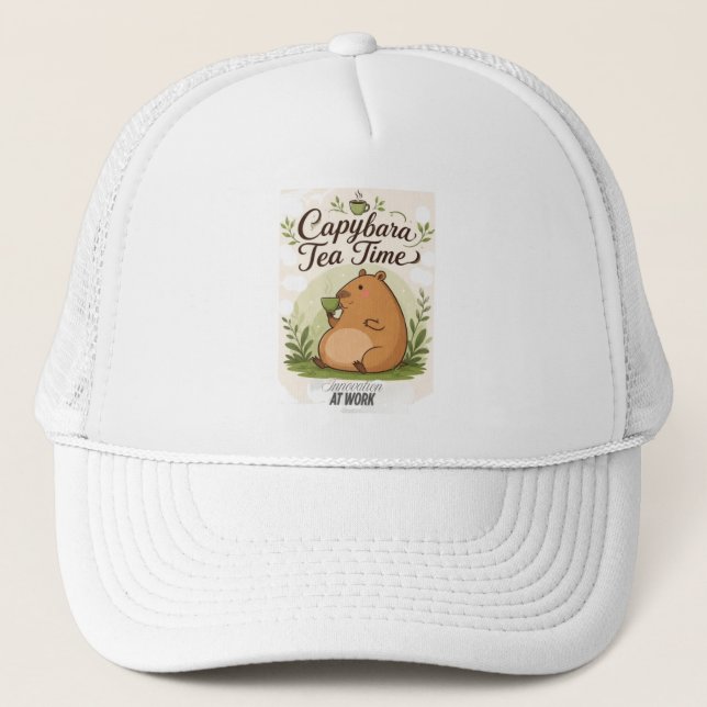Capybara Tekatid | Söt Capybara som dricker te Rol Keps (Framsida)