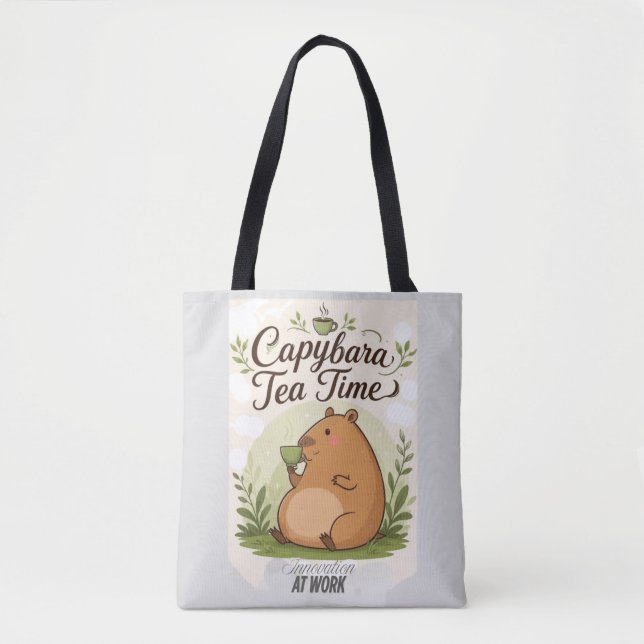 Capybara Tekatid | Söt Capybara som dricker te Rol Tygkasse (Framsida)