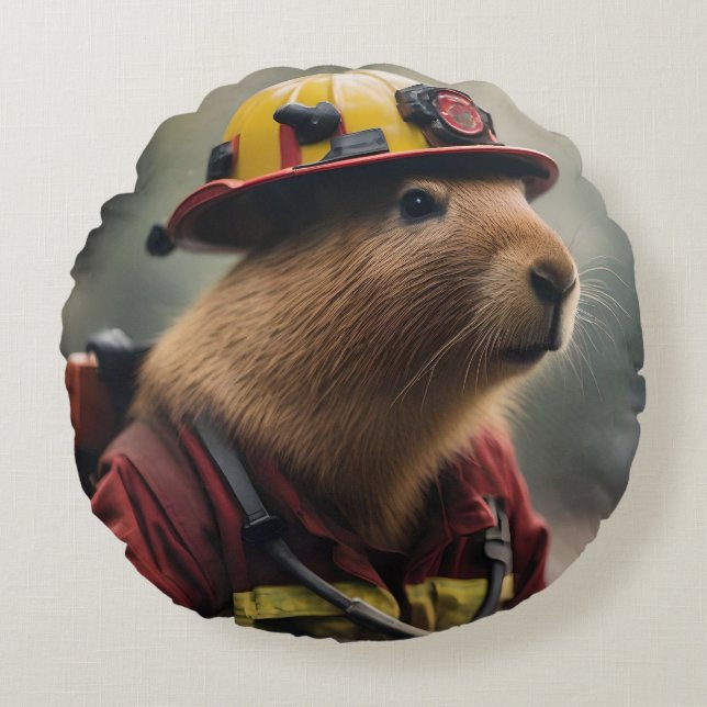"Capybara till Räddingen: Firefighter Extraordinai Rund Kudde (Framsidan)