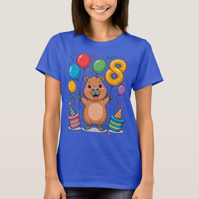 Capybara-tröja för flickor 8 födelsedagsfirande t shirt (Framsida)