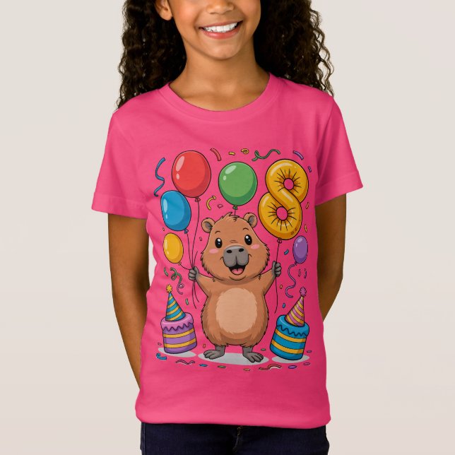 Capybara-tröja för flickor 8 födelsedagsfirande t shirt (Framsida)