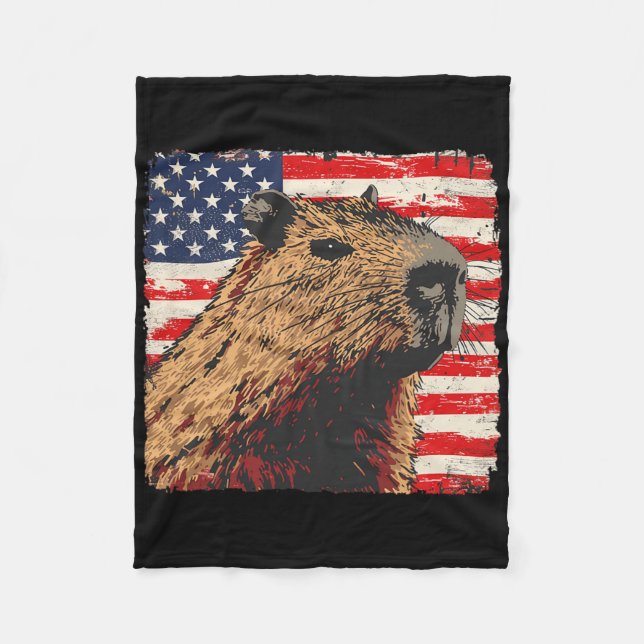 Capybara Usa Flagga 4:e Juli Älskare  Fleecefilt (Framsidan)