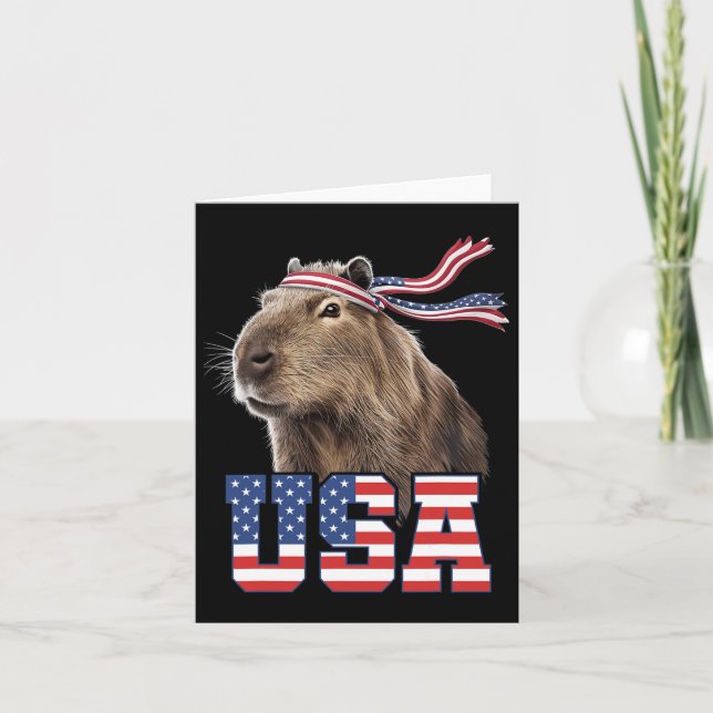 Capybara Usa Patriotisk Amerikansk Flagga Män Kvin Kort (Framsida)