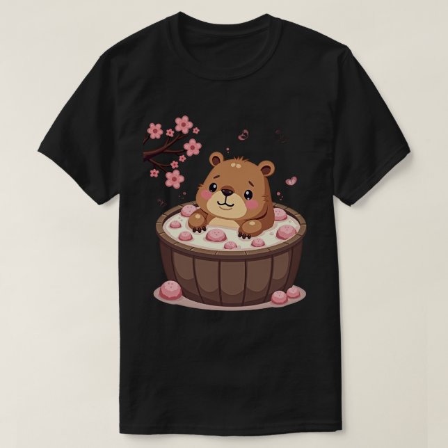 Capybara Varmbad Relaxation Badbomber Körsbärsblom T Shirt (Design framsida)