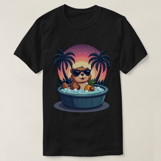 Capybara Varmbad Relaxation - Retro Chill Vibbar T Shirt (Design framsida)