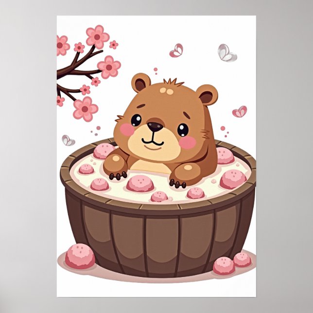Capybara Varmbadtunna Avslappning Badbomber Körsbä Poster (Framsidan)